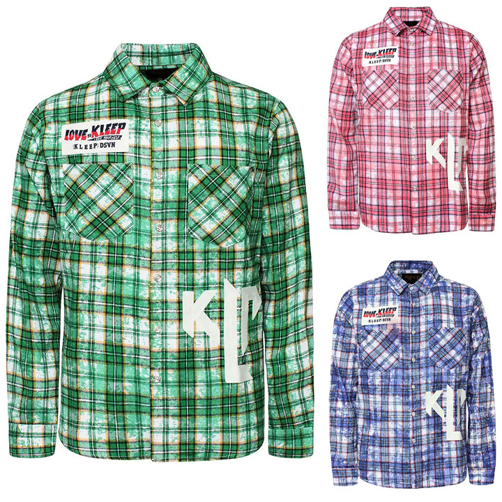 KLEEP  Men's Casual Premium Bleached Multicolor Checkered Flannel Shirt KW5110D