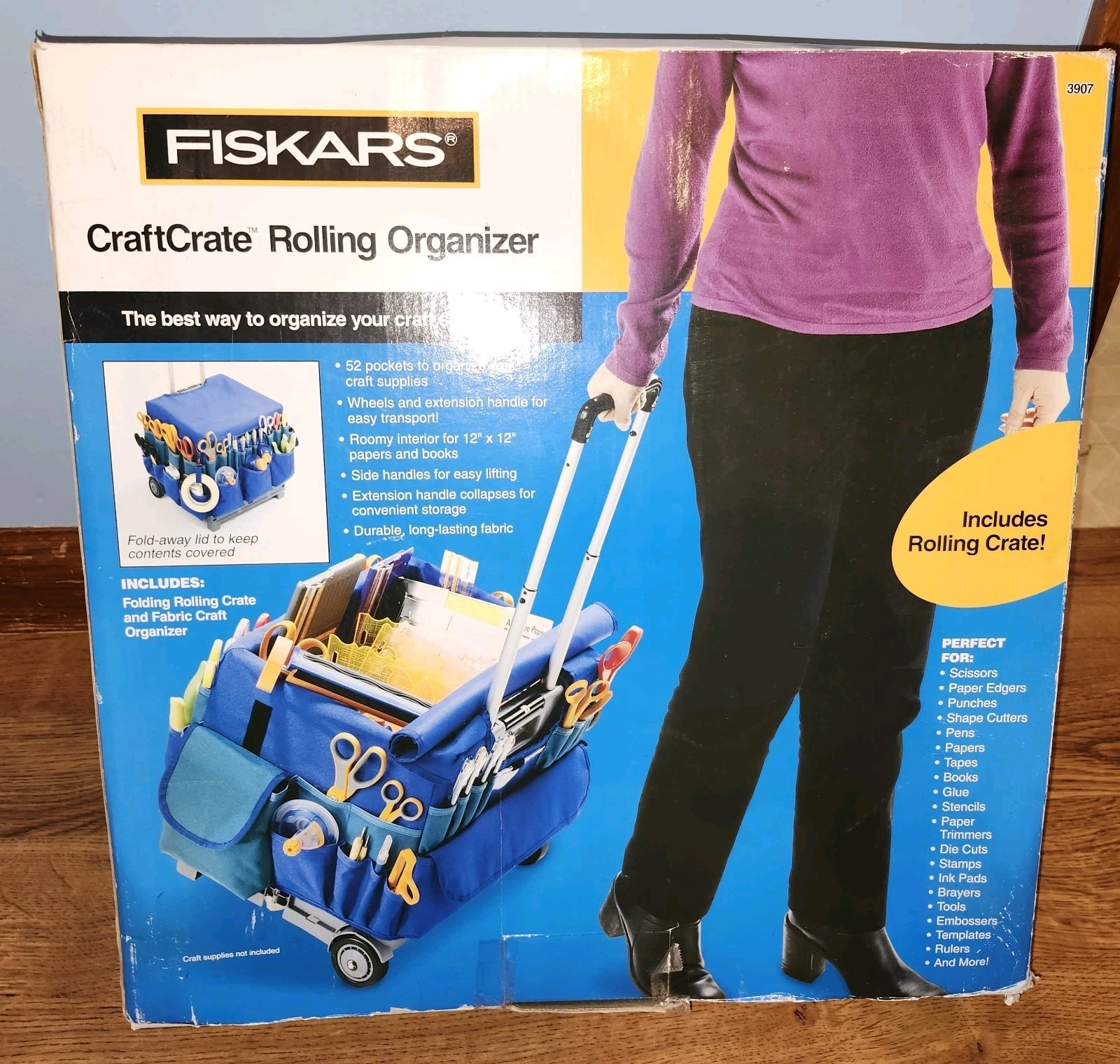Fiskars CraftCrate Rolling Organizer Pockets Scrapbooking Portable Art Storage