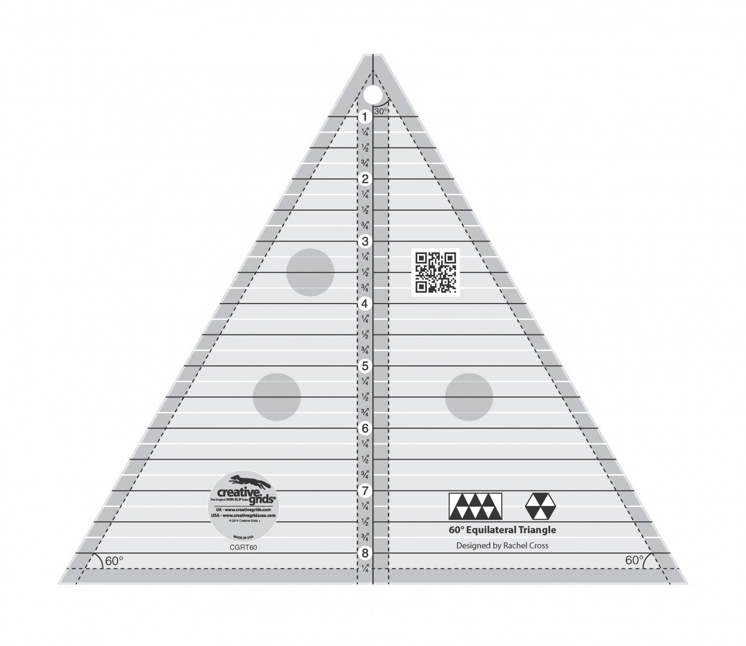 Creative Grids 60 Degree Triangle 8-1/2in Quilt Ruler – CGRT60 – Made black