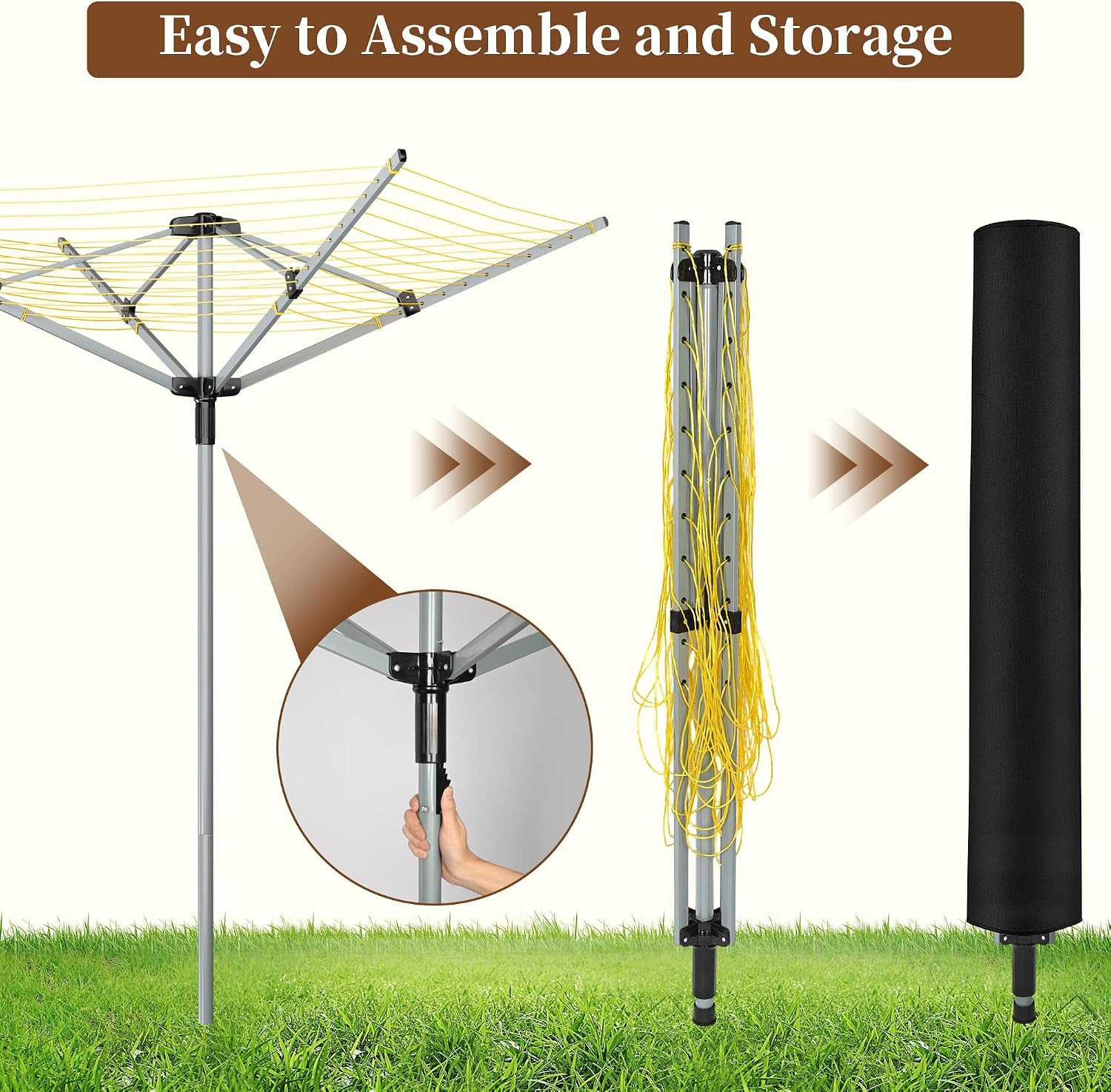 Rotary Clothesline Outdoor Umbrella Drying Rack | Adjustable Height Retractable