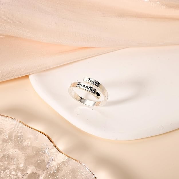 Just Breathe Ring for Women Adjustable Heart Ring Stainless Steel Adjustable Sil