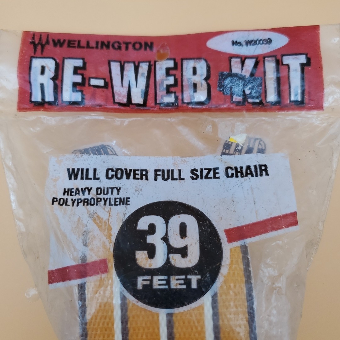 Vintage Wellington Chaise Lounge Re-Web Kit 39 Feet Orange, Black, White Stripes