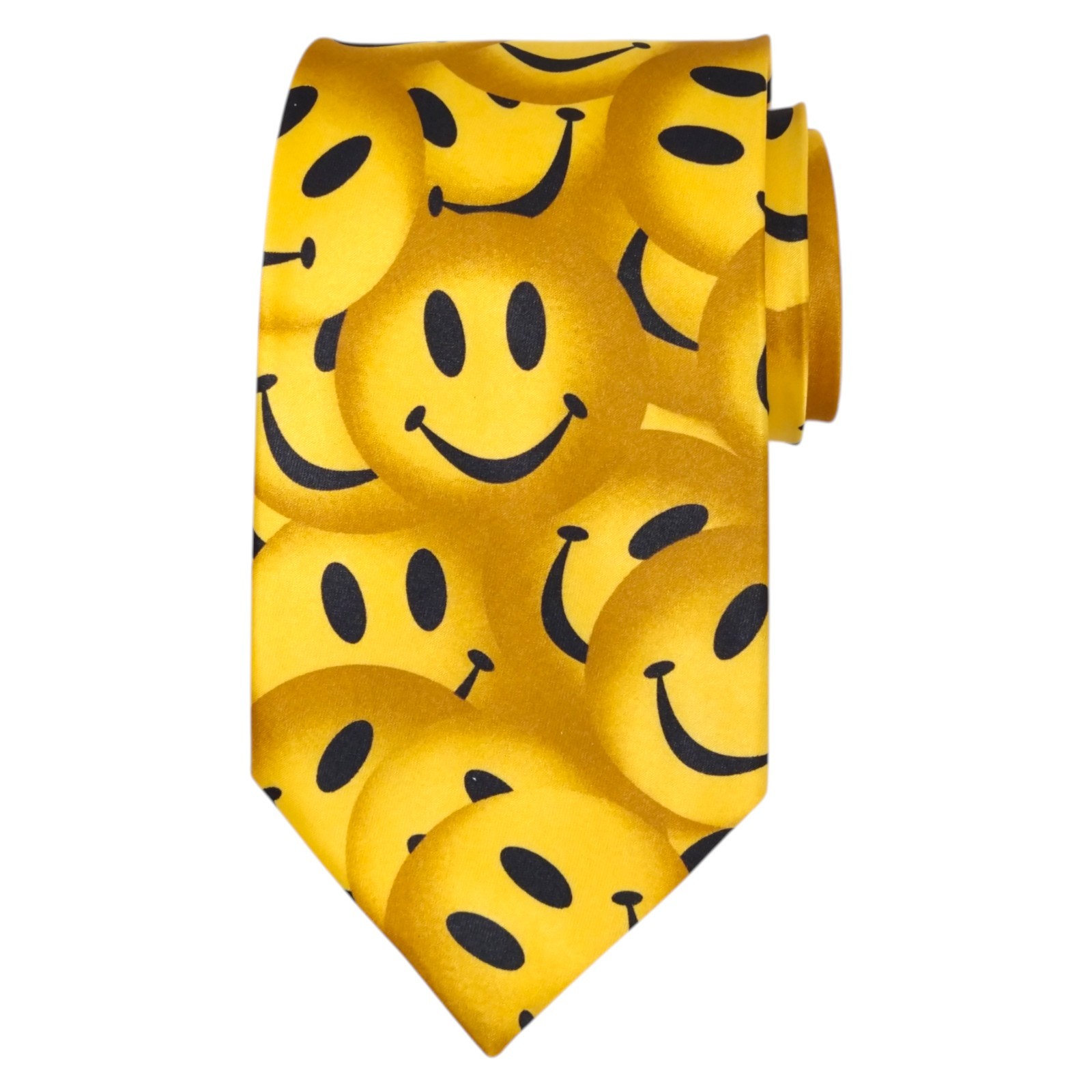 VTG RALPH MARLIN Mens Novelty Tie Necktie 3.75 Yellow Smiley Face Happy Smile
