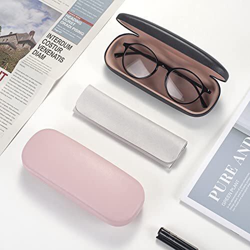 Glasses Case Hard Shell - PU Leather Eyeglass Case Eyeglasses Case for Pink