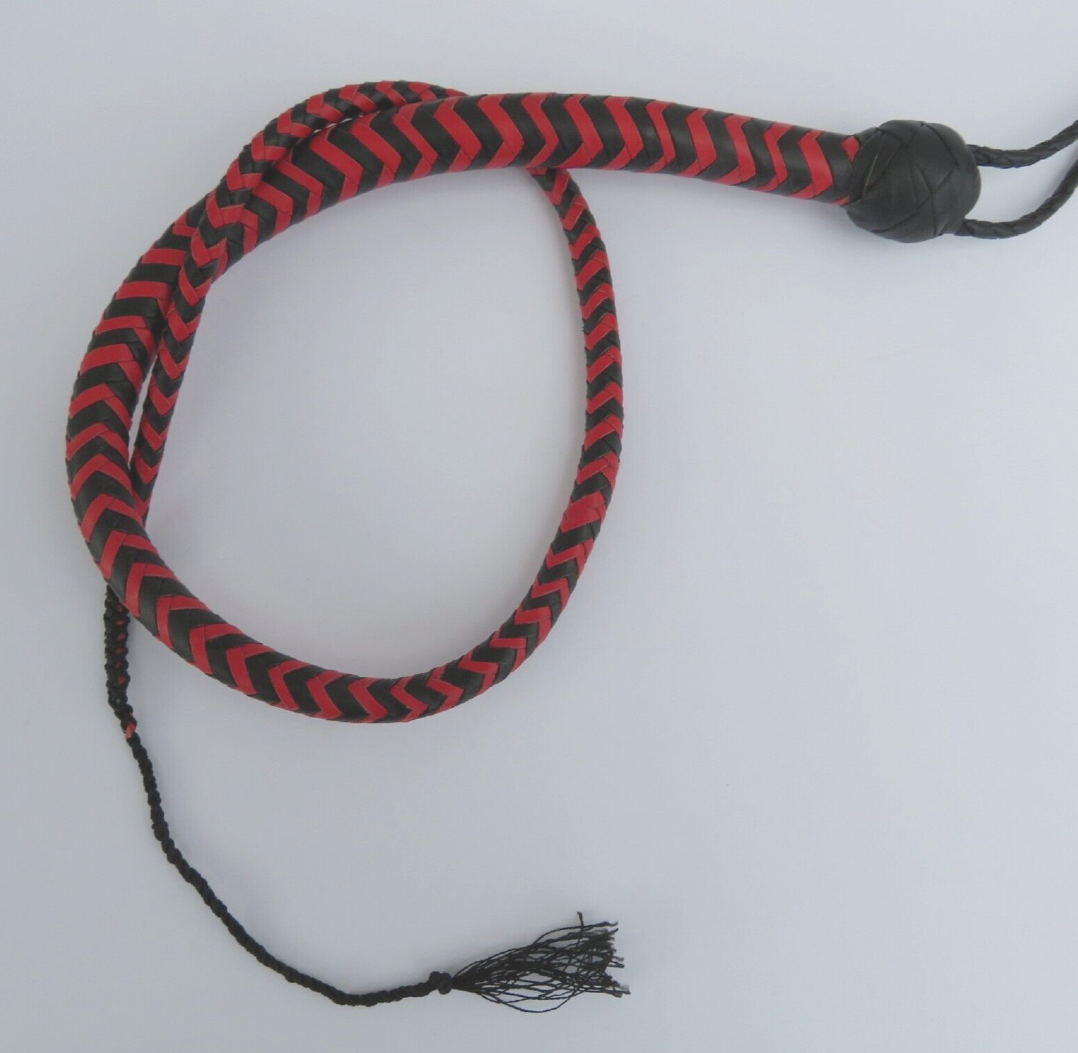 Leather Single Tail, 36" Black & Red Single Tail Unisex Handcrafted USA
