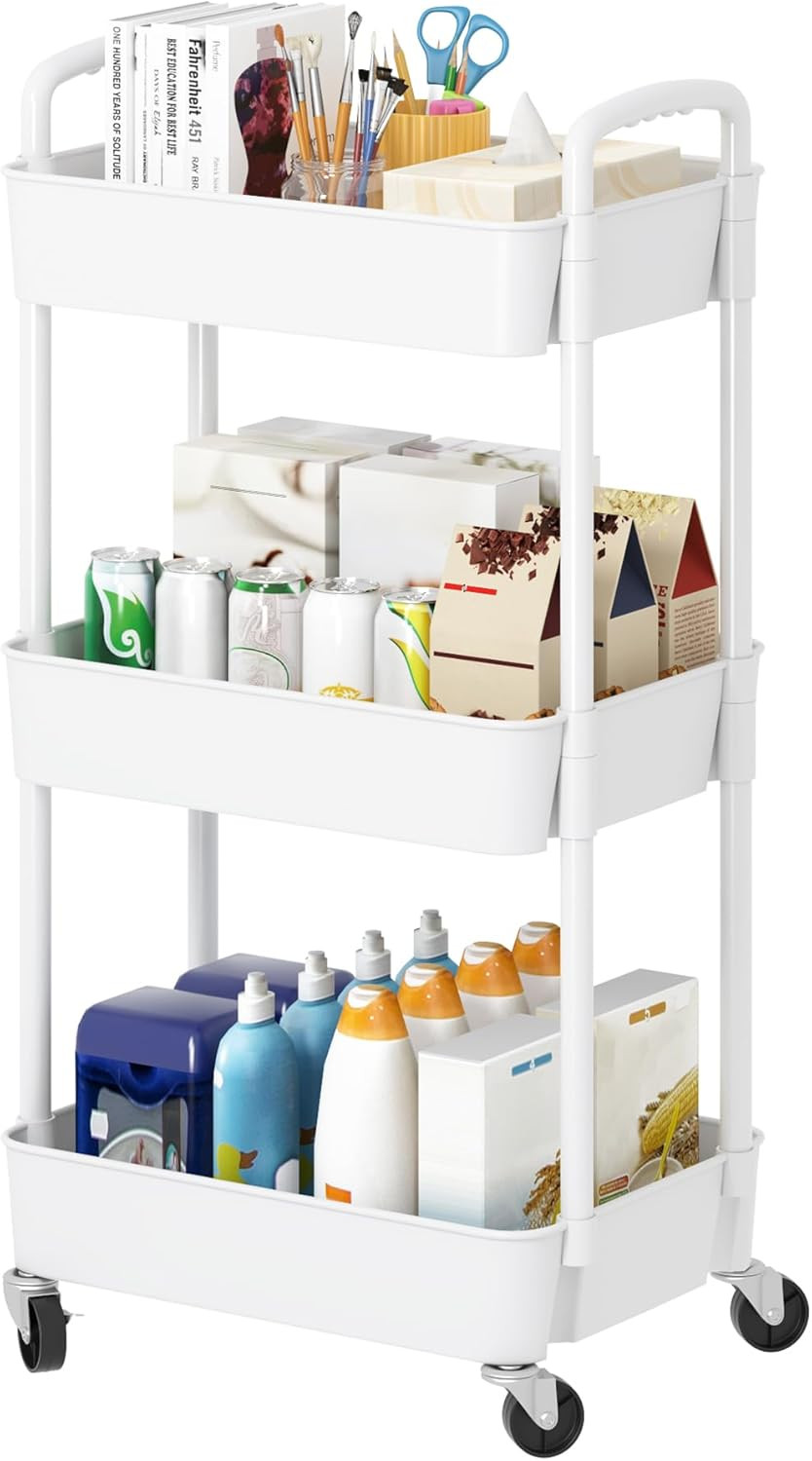 3-Tier Rolling Cart with Wheels,Multifunction Utility Storage Carts, Kitchen Sto