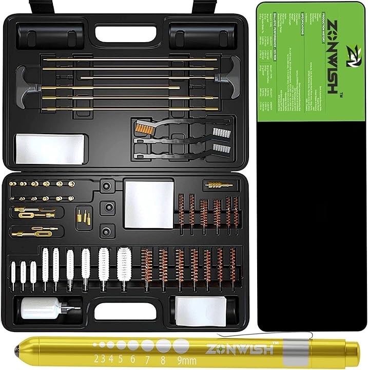 Zonwish Universal Gun Cleaning Kit Light & Mat, Brass Rods Jags for All Firearms
