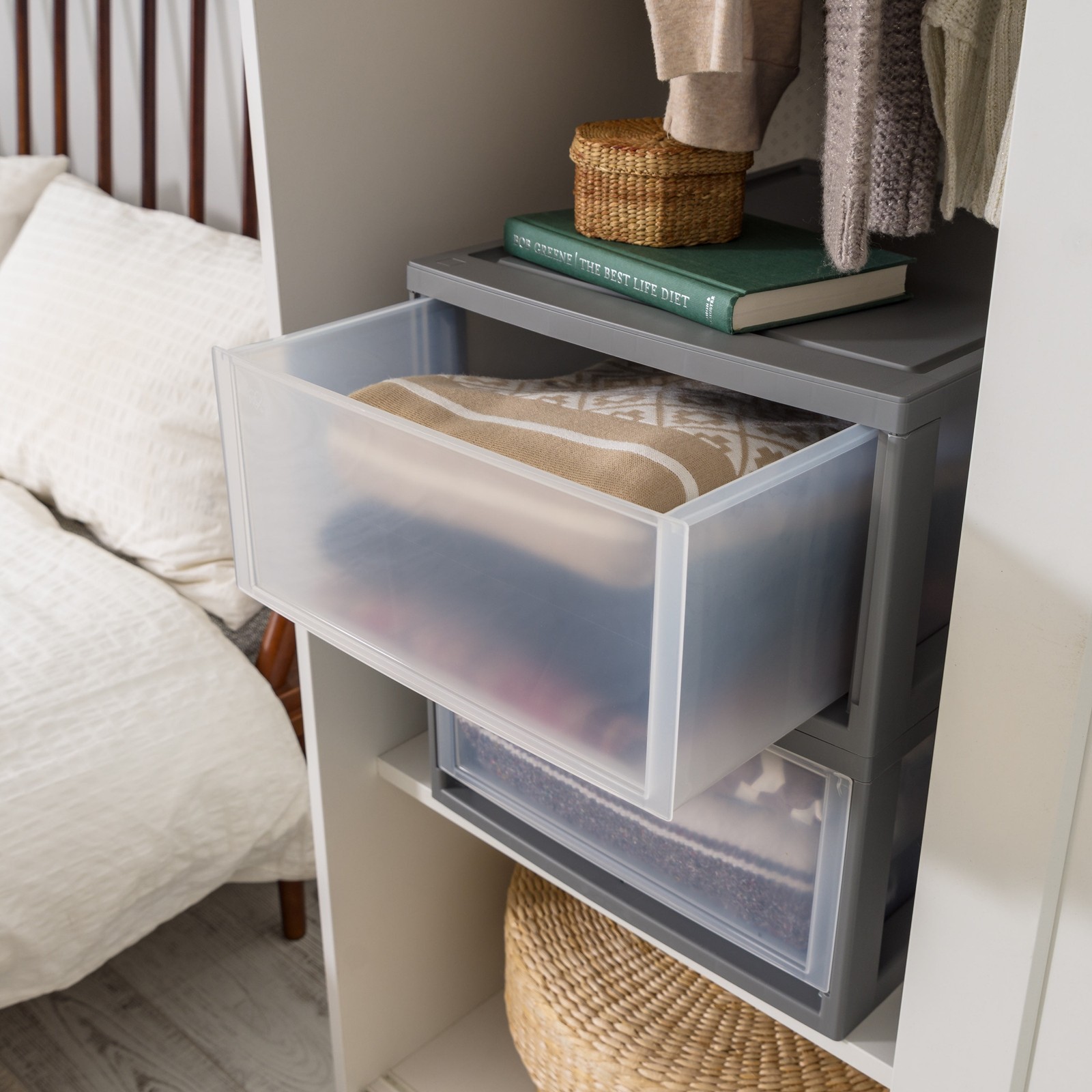 IRIS 30 Qt Large Plastic Drawers, Under Bed Storage Bins, Stackable, Modular 2Pk