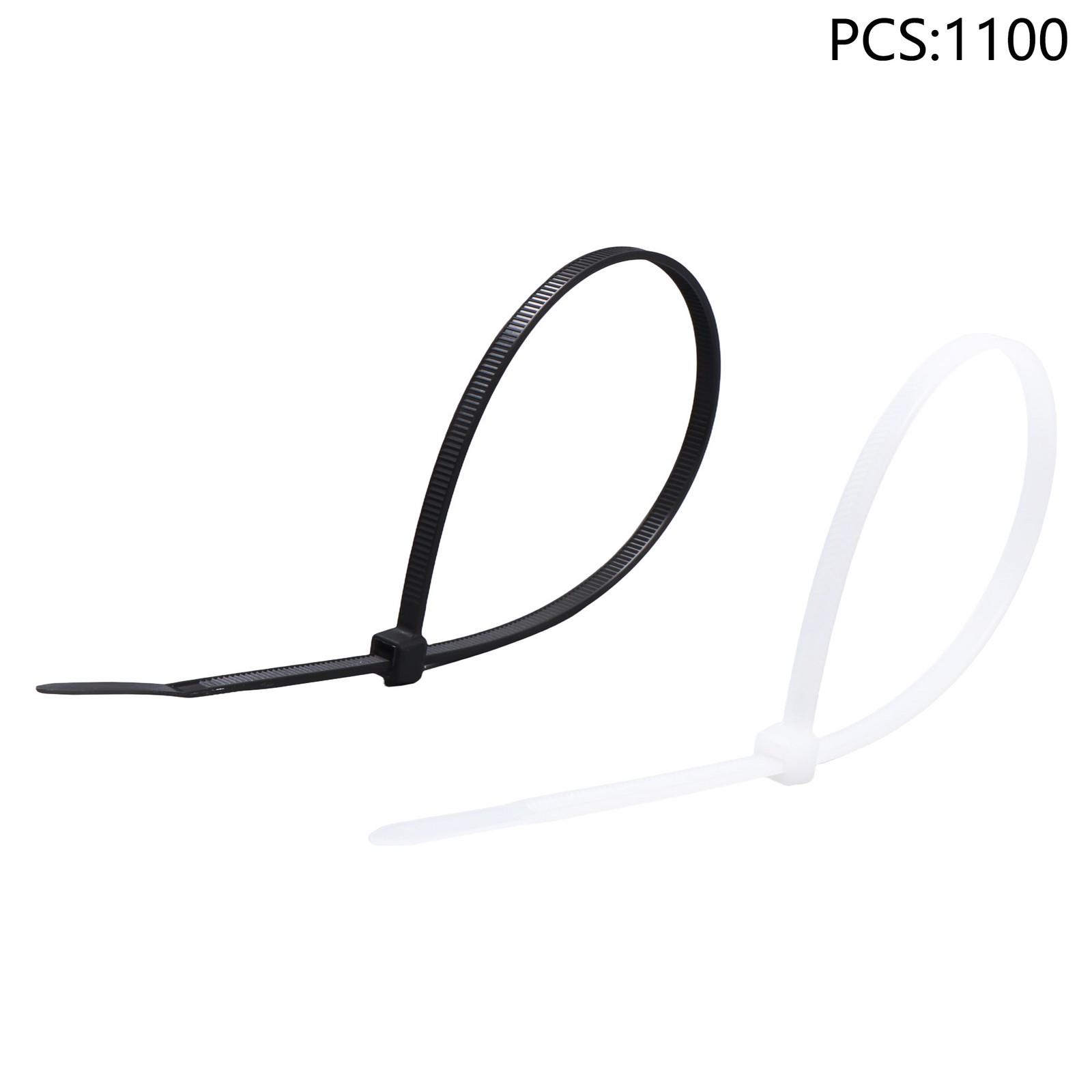 Black 1000-Pack & White 100-Pack, 12" 50 lbs Self-locking Nylon Cable Ties