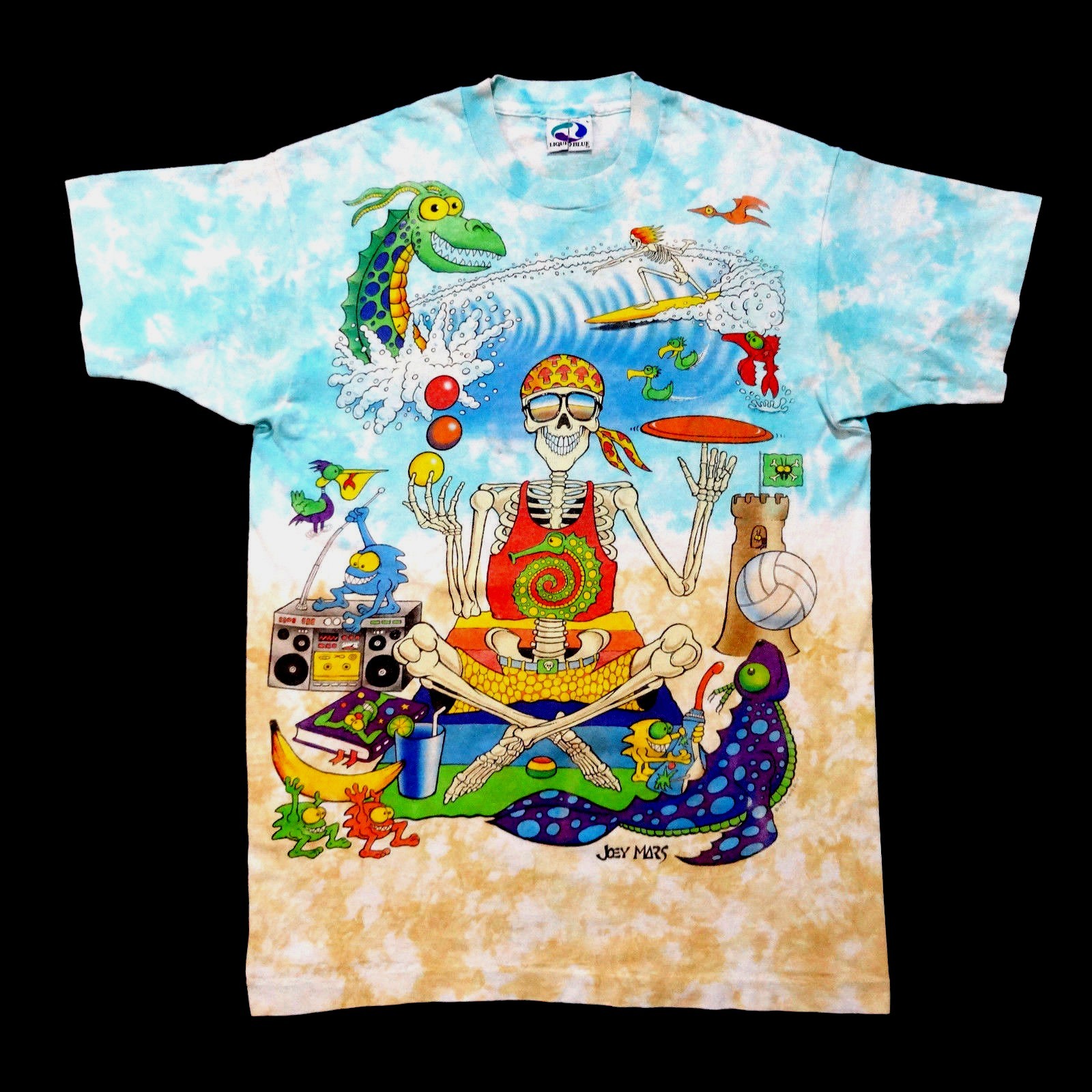 Grateful Dead Shirt T Shirt Vintage 1992 Ocean Beach Skeleton Surf Joey Mars L