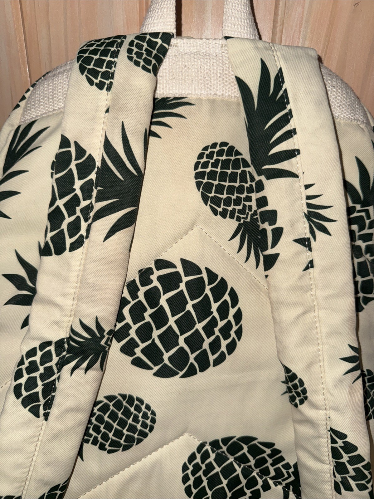 Pineapple Backpack 16" Cream Green Tropical Print Teen Women School Bag