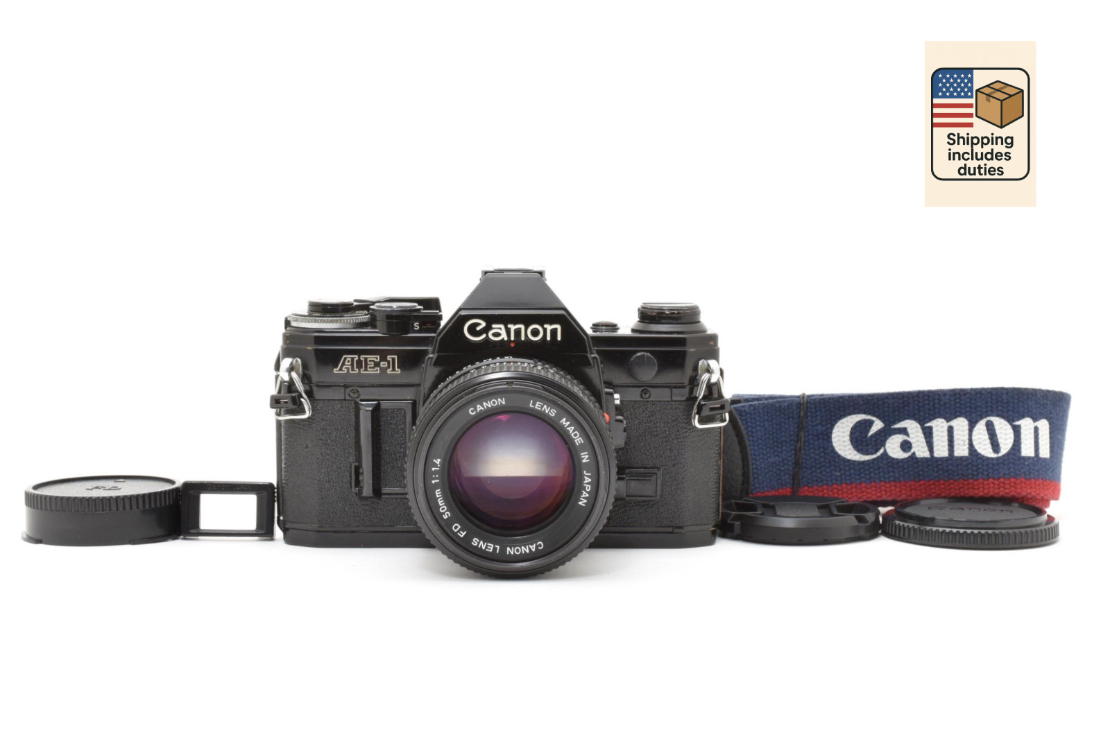 [NEAR MINT] Canon AE-1 Black 35mm Film Camera New FD NFD 50mm F/1.4 Lens JAPAN