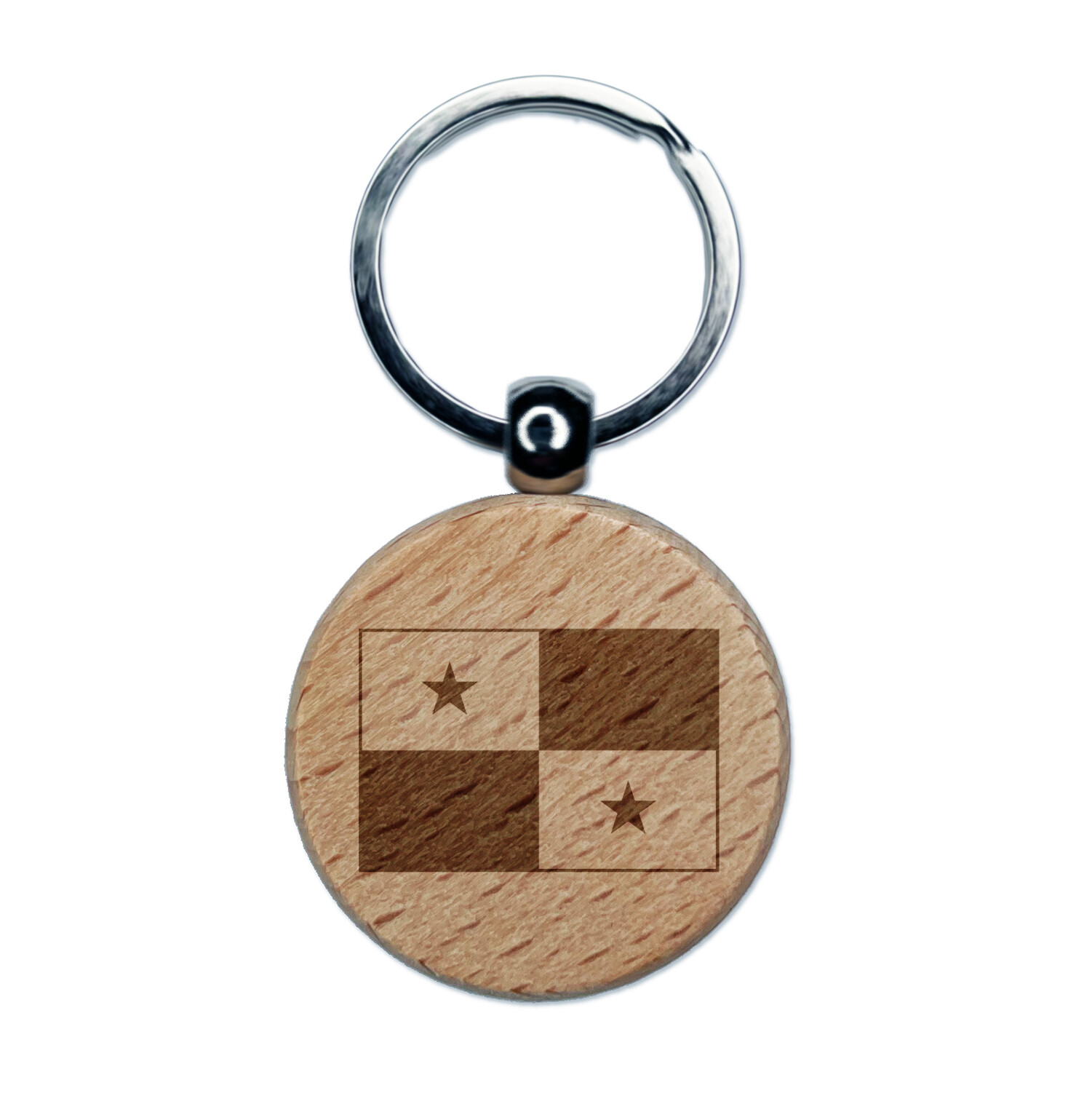 Panama Flag Engraved Wood Round Keychain Tag Charm