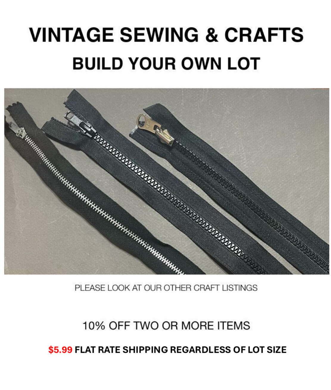 BUILD A LOT BLACK ZIPPERS $1 AND UP HEAVY DUTY COAT RESIN METAL  SEPARATING
