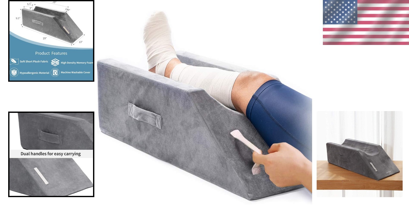 Memory Foam Leg Support Pillow – Compact Recovery Aid with Handles