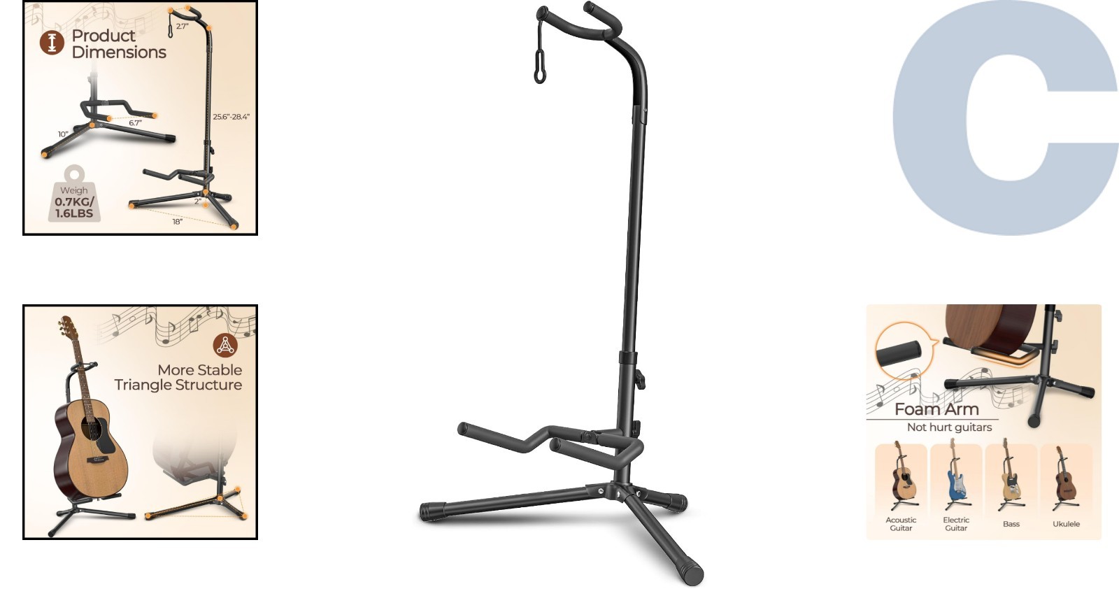 Elegant Adjustable Guitar Stand - Foldable for Electric & Classical Instruments