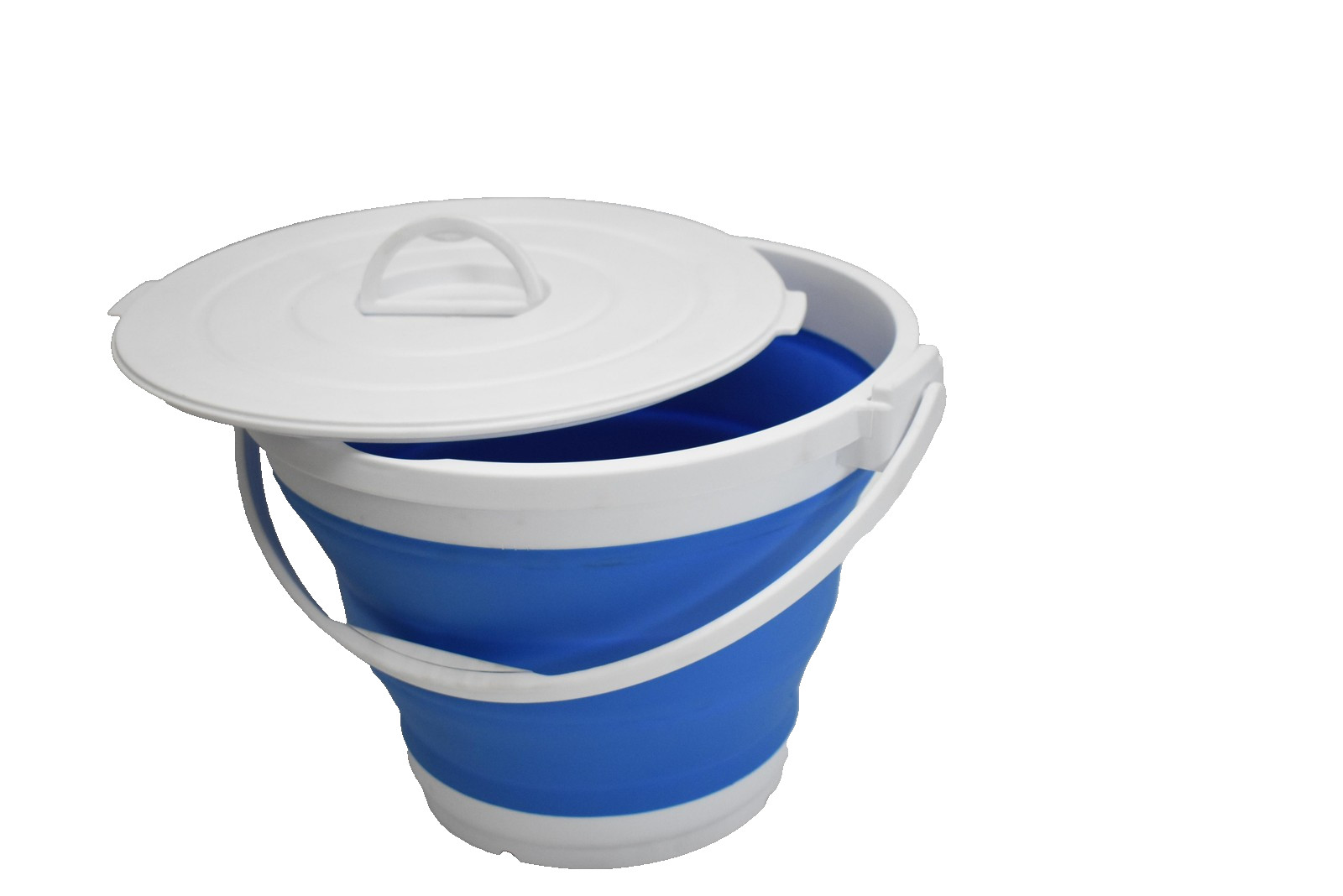 SammaRT Collapsible Blue Silicone Bucket With Lid Folding Storage Camping 170115