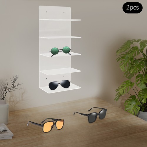 2PCS Wall-Mounted Sunglasses Holder Rack with 5 Tiers for Organized Display