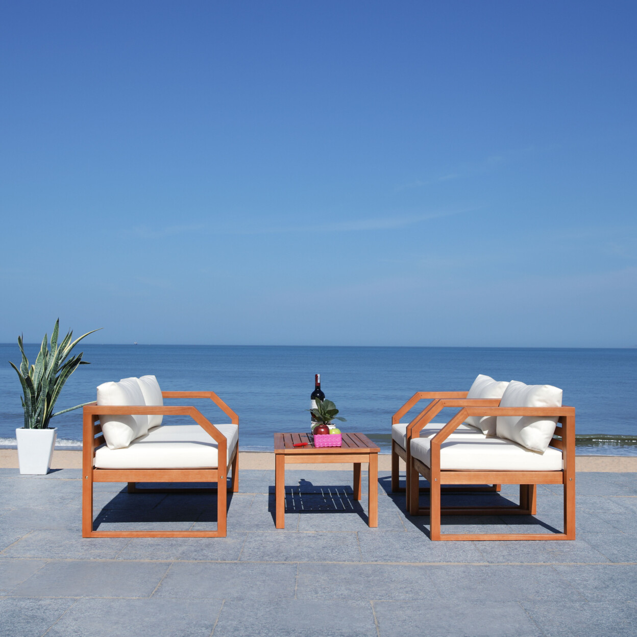 SAFAVIEH Outdoor Collection Dren 4-Piece Living Set | Natural/Beige |