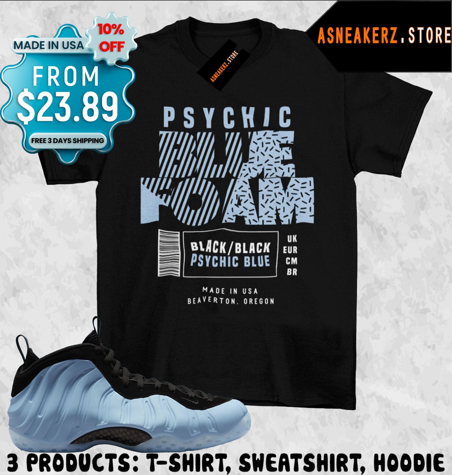 Shirt Match Foamposite One Psychic Blue Sneaker Matching Tee Sneakerhead Label