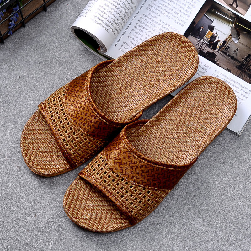 Men Home Floor Slipper Shoes Sandal Straw Woven Non-slip Casual Beach Summer