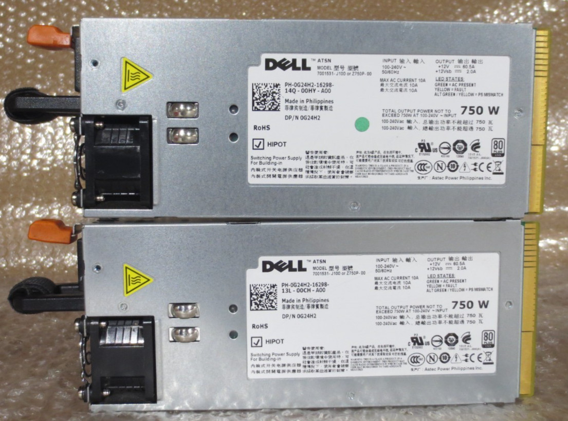 LOT OF 2 Dell 7001531-J100/ Z750P-00 750W Power Supply 0G24H2