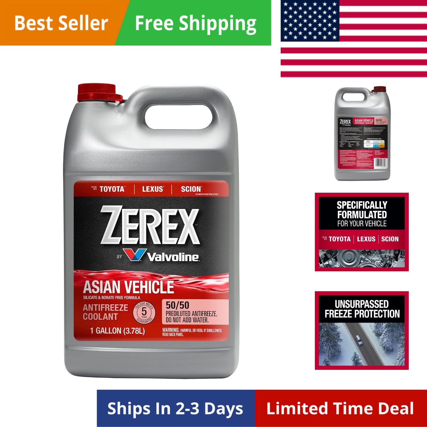 Silicate and Borate Free 50/50 Prediluted Ready-to-Use Antifreeze/Coolant 1 GA