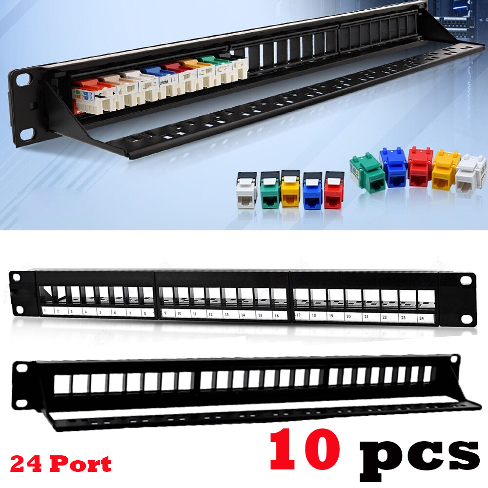 10X 24-Port Keystone Jack Blank Patch Panel Plate Cat5e Cat6 RJ45 19" Rack Mount