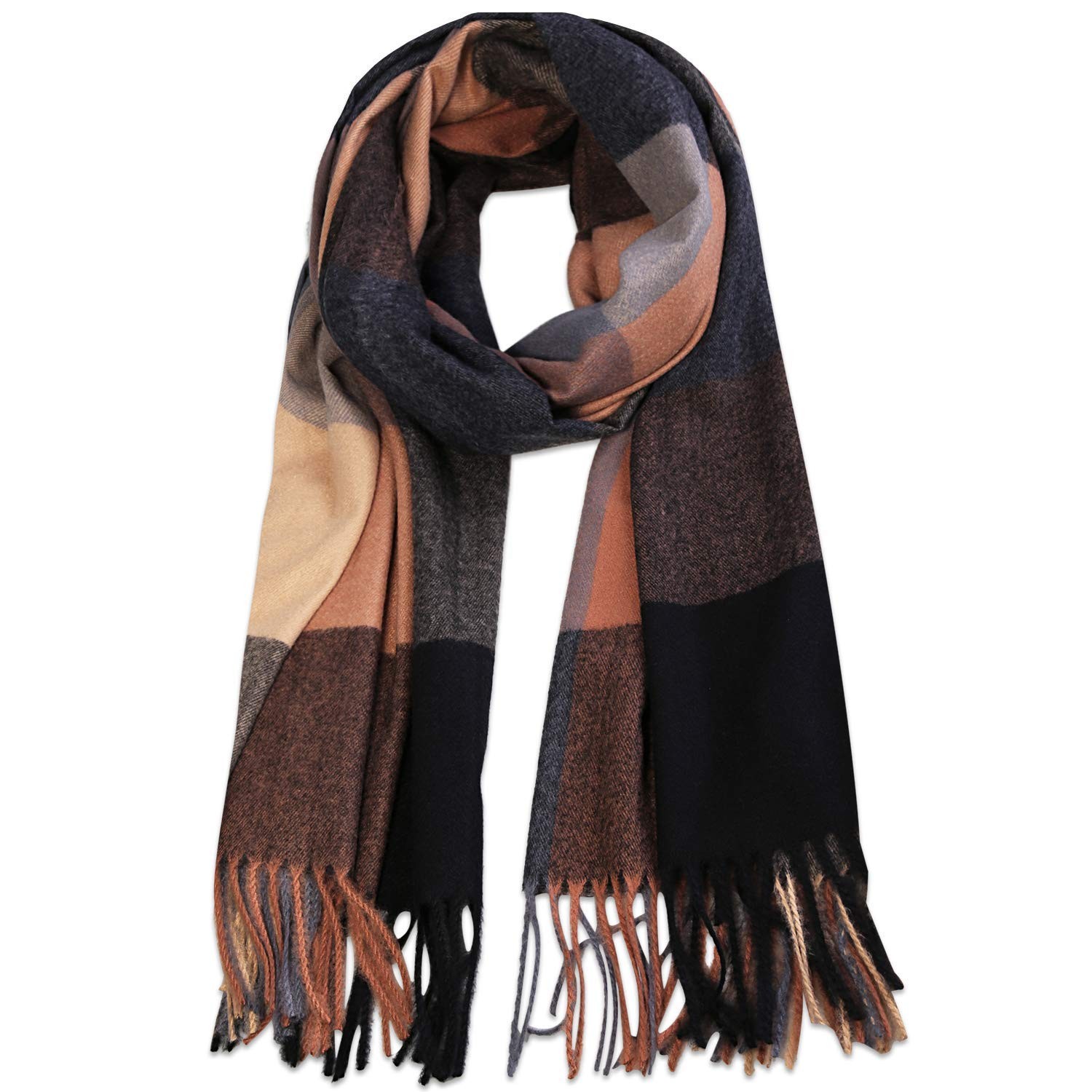 Plaid Oversized Scarf Shawl Wrap - Warm Large Camel Black Womens Gift