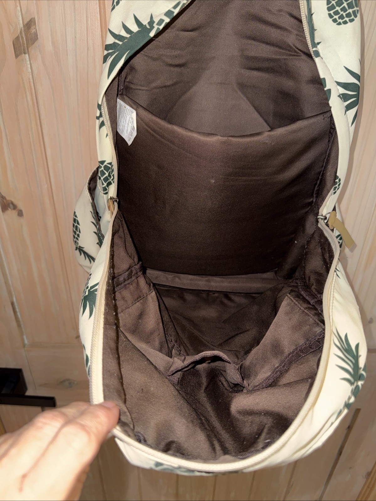 Pineapple Backpack 16" Cream Green Tropical Print Teen Women School Bag