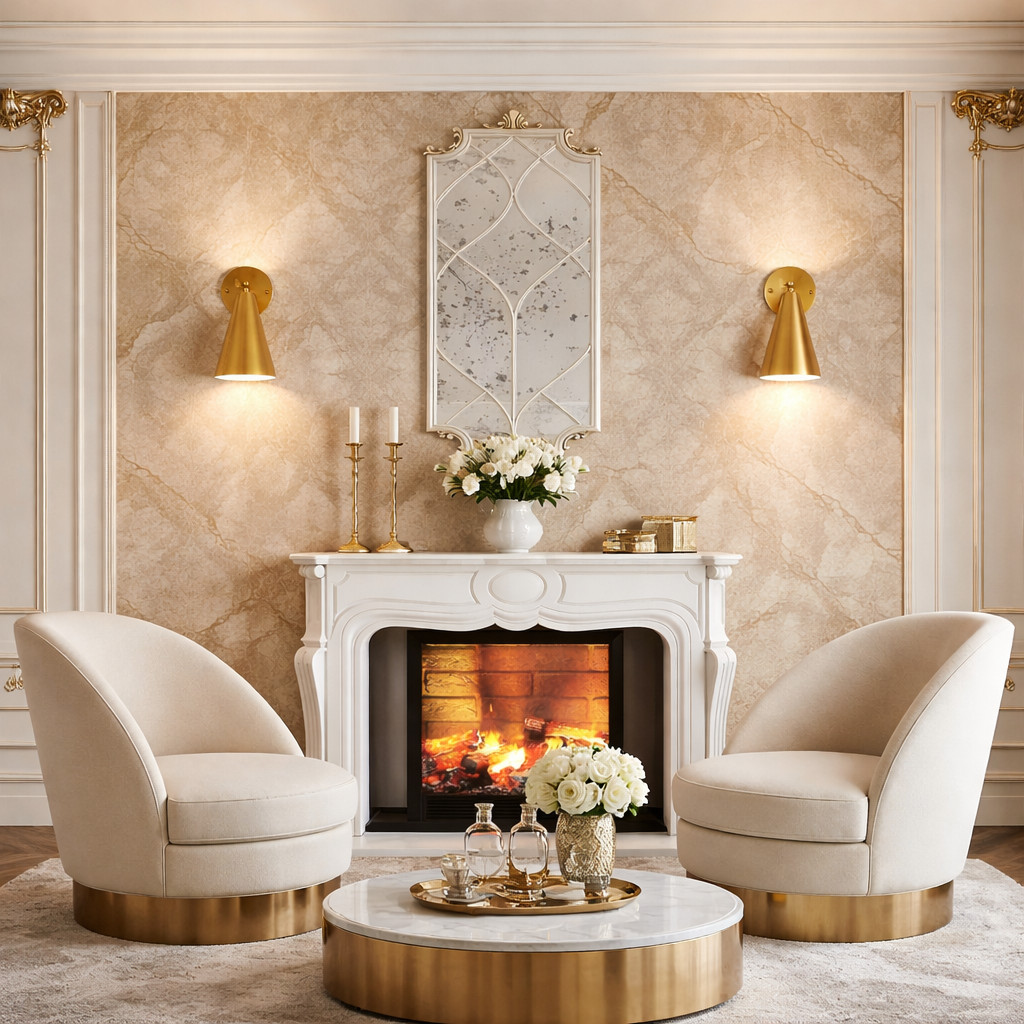 Gold Modern Brass Wall Sconces Lighting Fixtures with Metal Shade (Set of 2)
