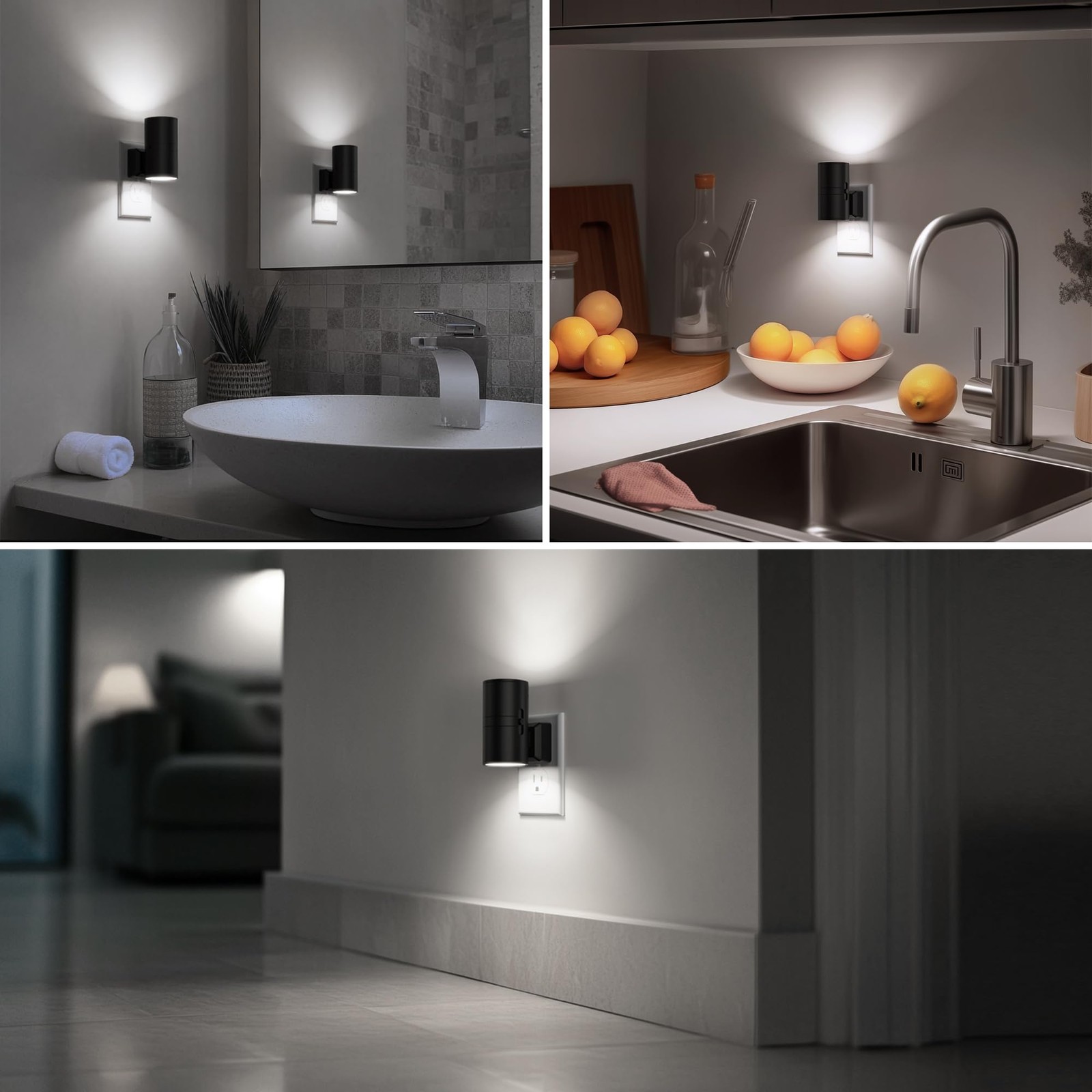 Briignite Night Lights Plug into Wall, Modern LED 2 Pack, Black-5000K