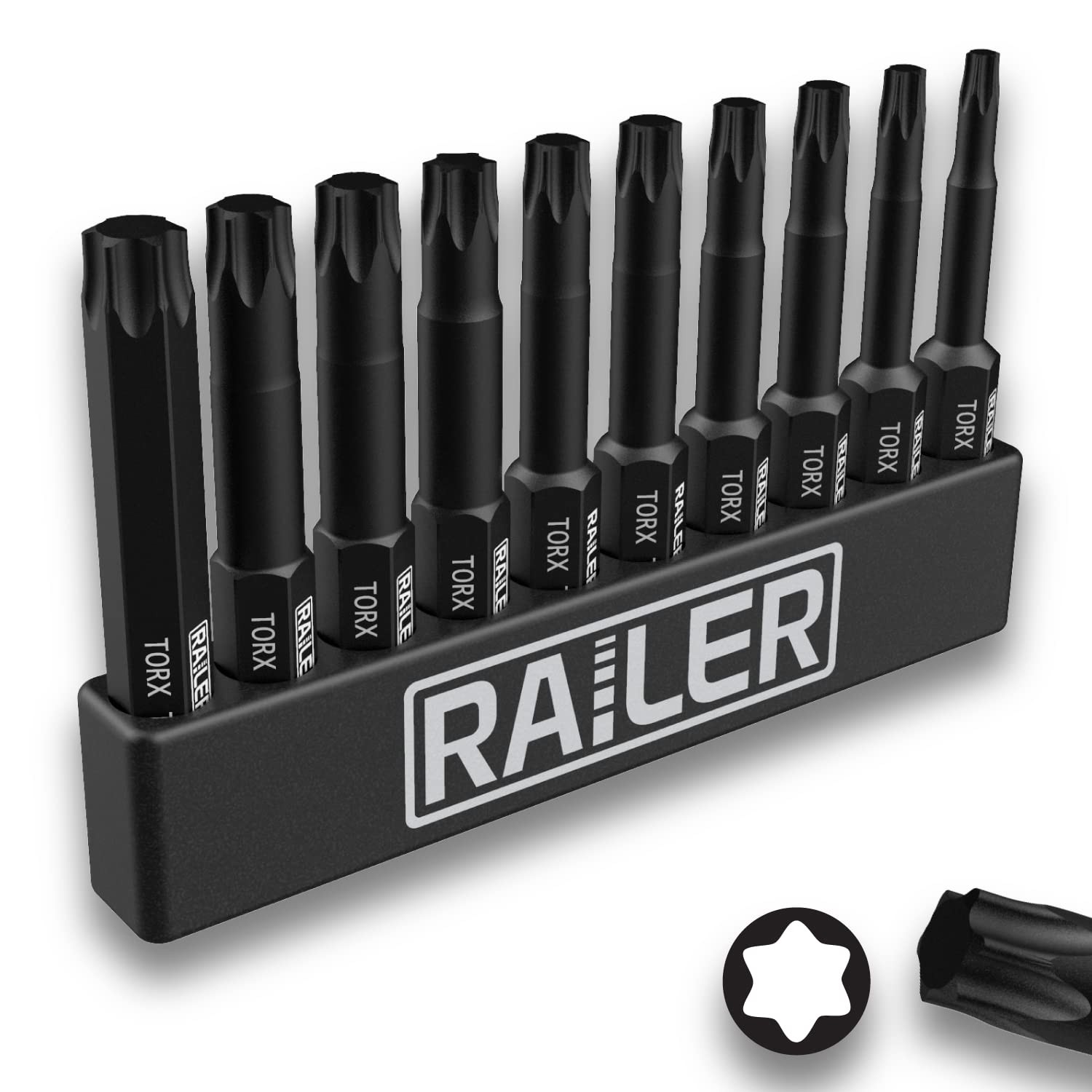 TORX Bit Set Railer 10-Piece 6 Point TORX Screwdriver Bit Set. S2 Steel