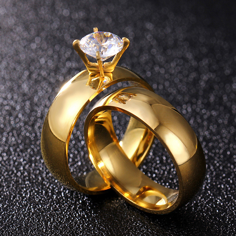 6mm Titanium Steel Round Cz Couple Rings Men's Women's Gold Plating Band Sz 5-13