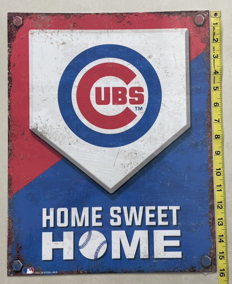 Chicago Cubs Baseball Home Sweet Home Metal Tin Wall Sign Man Cave 16 X 12.5 MLB