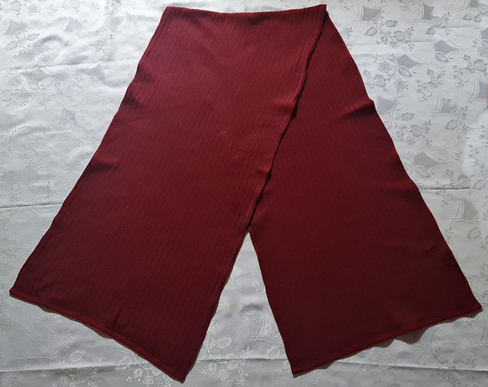 SCARF VINTAGE AUTHENTIC SOLID BURGUNDY KNITTED WOOL LONG MENS