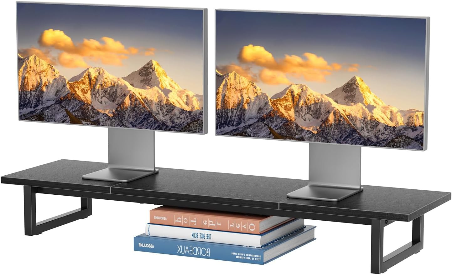 Desk Organizers and Accessories, Dual Monitor Stand Riser, Desk Shelf Wood Compu