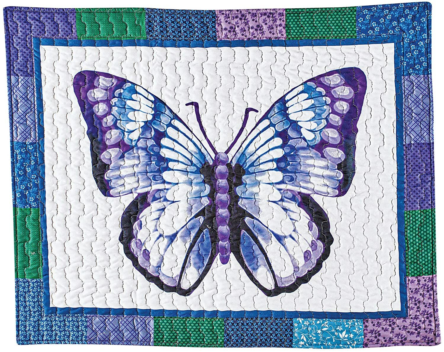 Blue & Lavender Butterfly Print Patchwork Pillow Sham