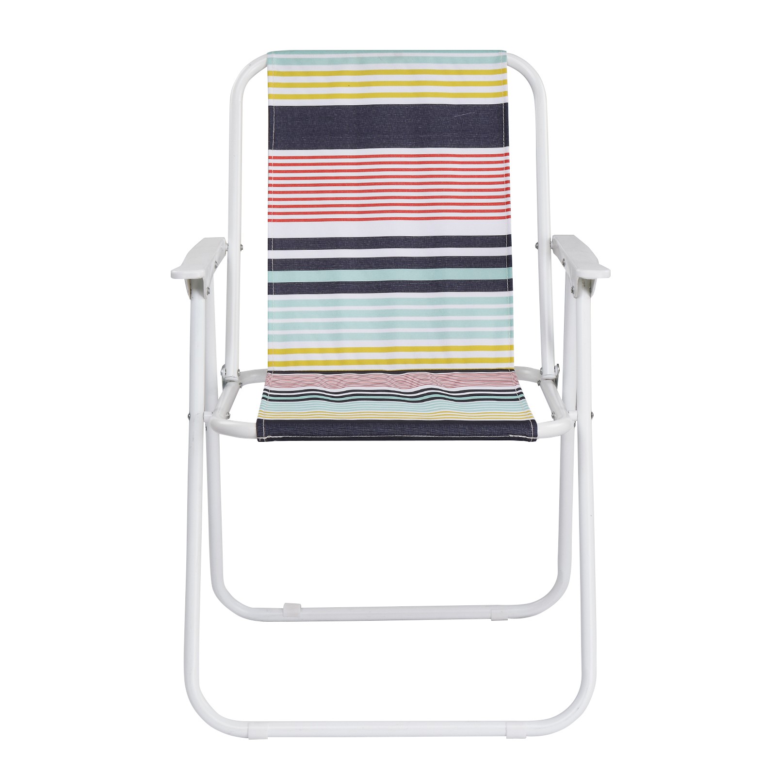 Folding Beach Chair w/ High Back Hard Armrest, Colorful Stripes