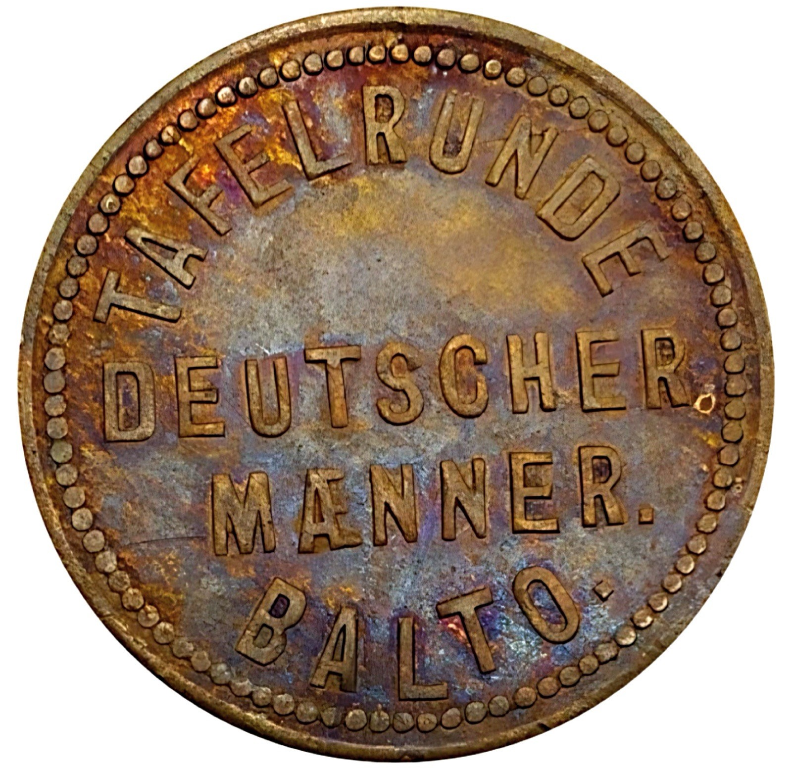 (1860's) Baltimore Md-Ba Unlisted Tafelrunde Deutscher Manner Merchant Token