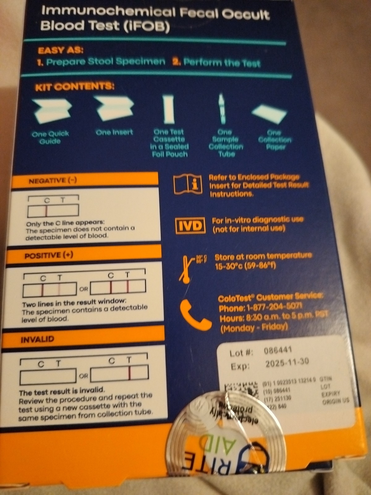 Reese's ColoTest Immunochemical Fecal Occult Blood Test IFOB 1 Test Exp. 11/259