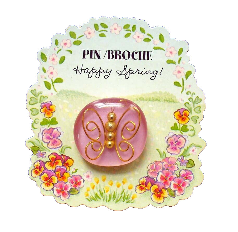 Hallmark PIN Easter Vintage BUTTERFLY Pink Encased Gold Coil Holiday Brooch NEW*