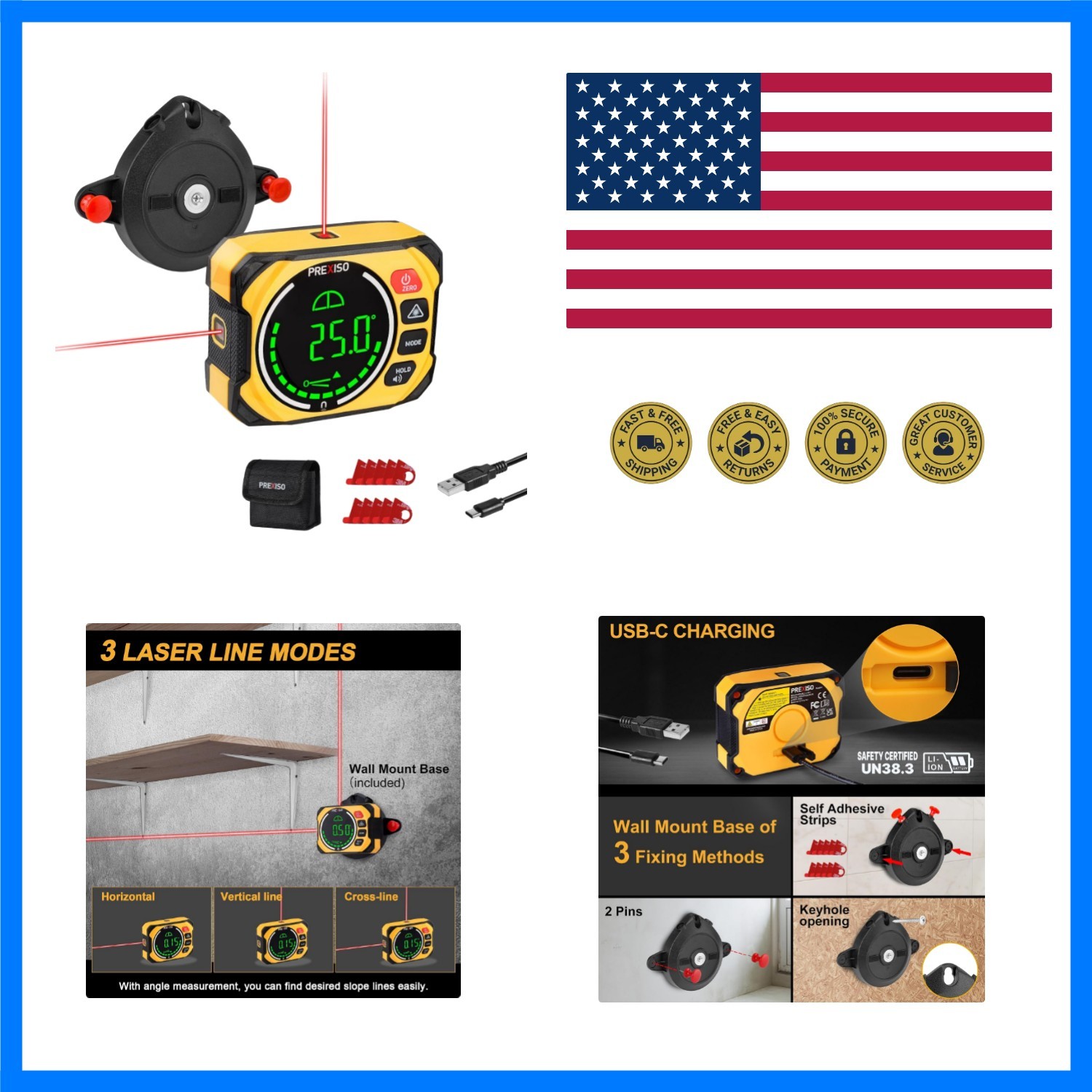 3-in-1 Magnetic Digital Angle Gauge, Digital Level with Laser Level | 0-90° &...