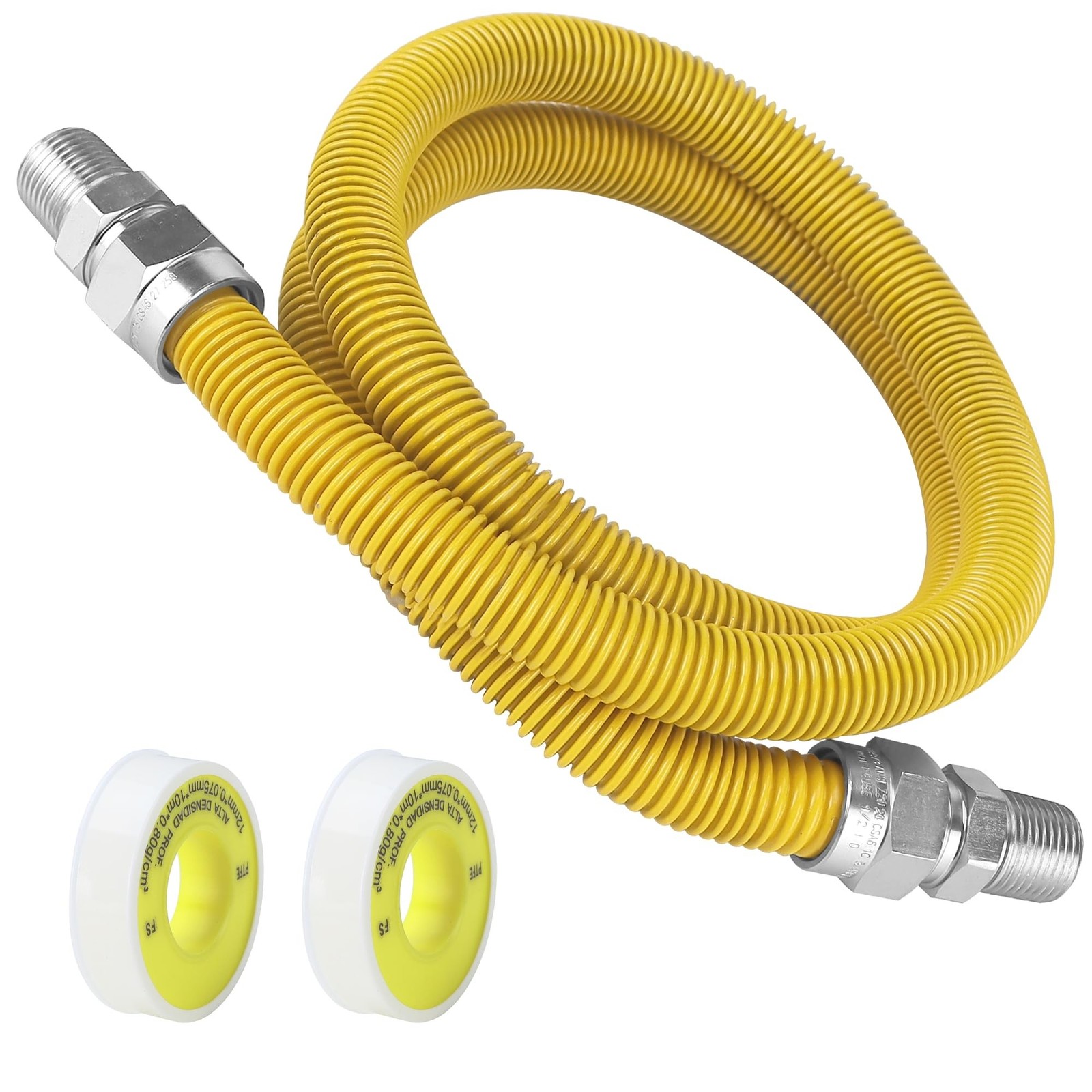 72" Flexible Gas Line Hose,Appliance Gas Line with Connector 1/2" MIP 1/2"FIP...