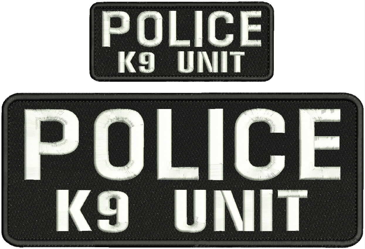 police k9 unit embroidery patches 4x10 and 2x5 hook on back  white letters