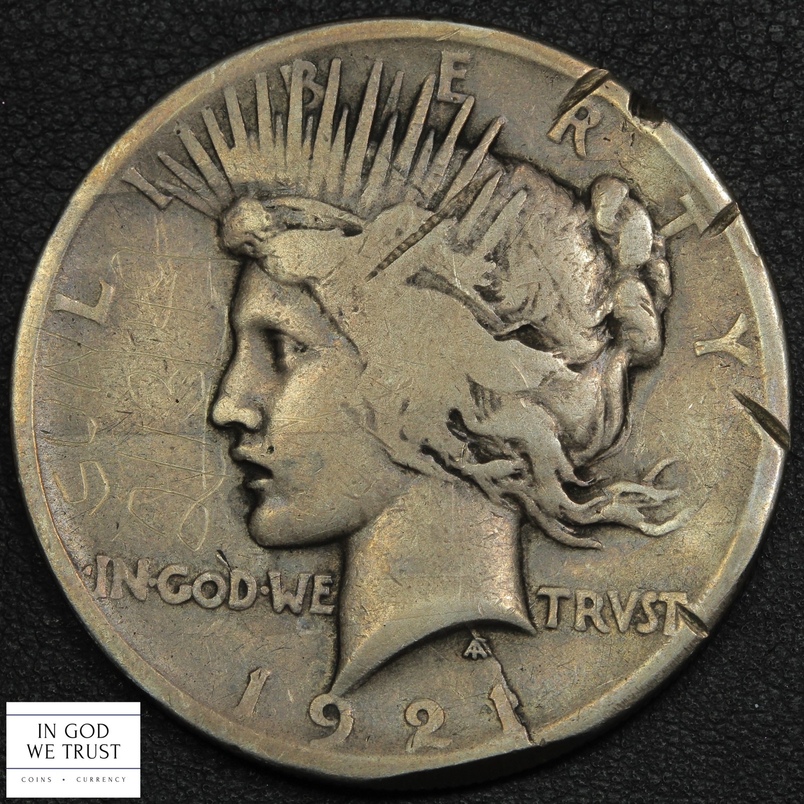 1921 High Relief Peace Silver Dollar $1 - Damage & Graffiti