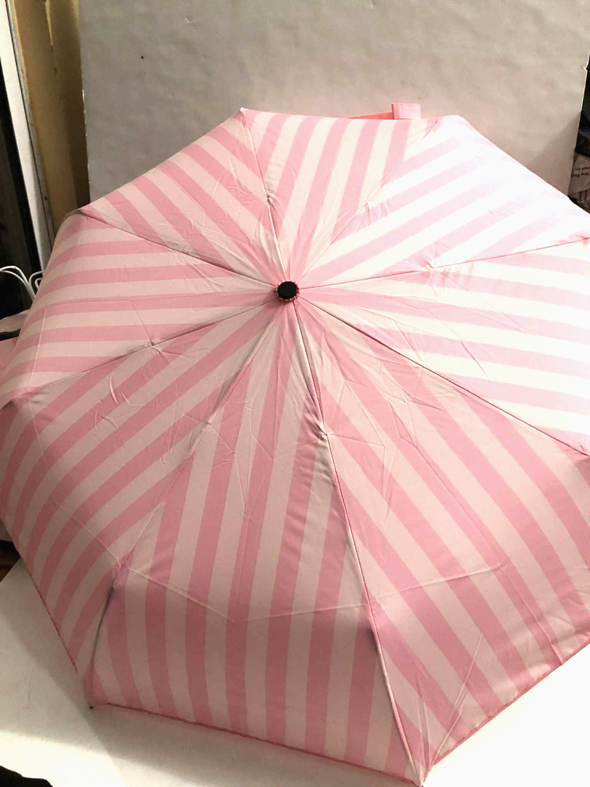 Victoria's Secret Iconic Stripe Rain Umbrella Logo Retractable Strap Pink/White