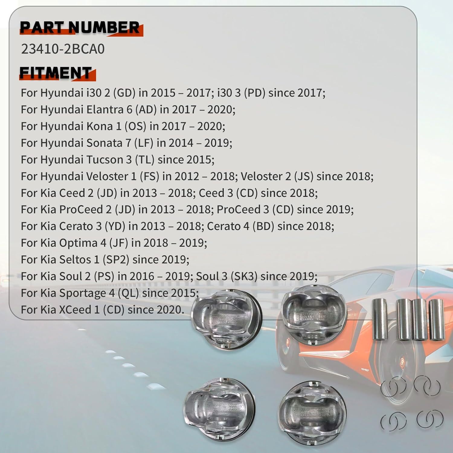 230402BAA0 STD Engine Piston Rings Set G4FJ for 2013-2017 Hyundai Veloster 1.6T