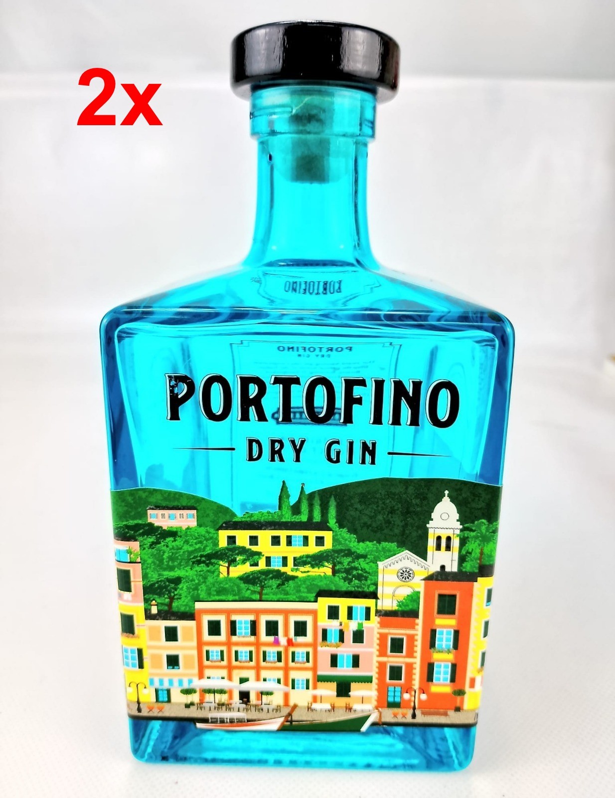 2x Empty Bottle Portofino Dry Gin Blue Italian Rivera Made in Italy Empty Bottle