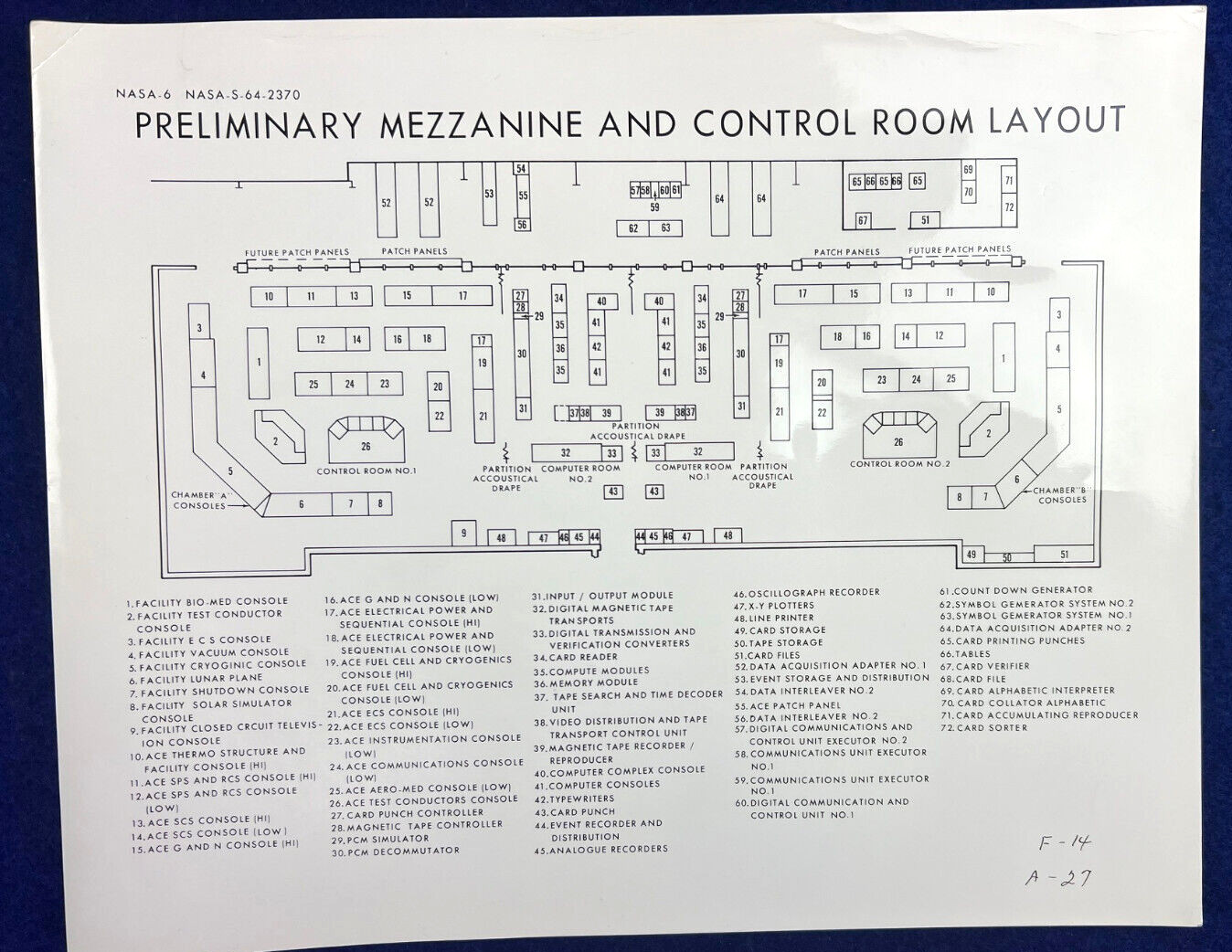 NASA 1964 Mission Control Center MCC Layout Photo Black Number S-64-2370